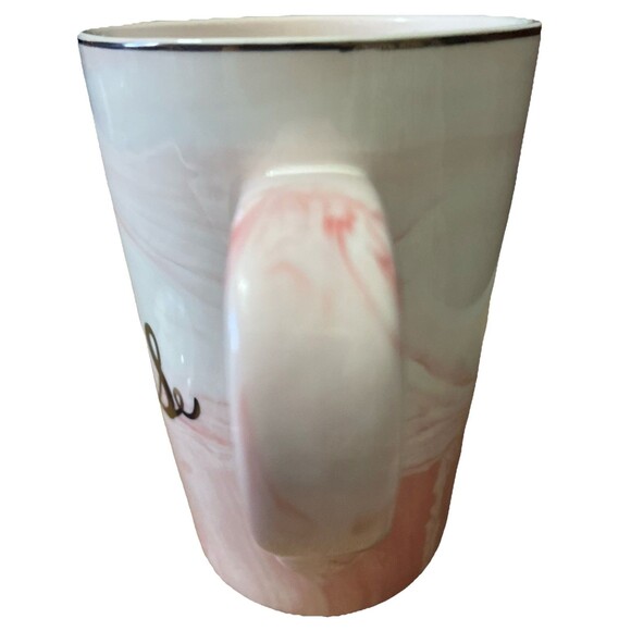 Pink Swirl Ceramic Mug, says “MRS” With Cover And Gold trim, Wifey - Picture 3 of 16